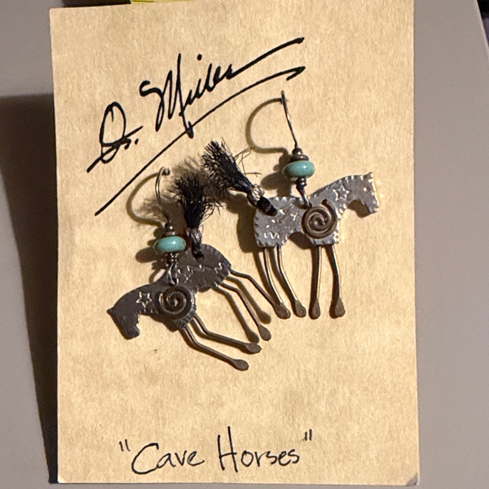 Q. MILLER Mixed metals Turquoise Cave Horse Earrings